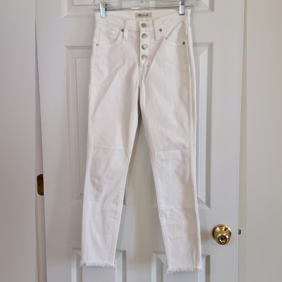 Madewell Denim - Madewell 10” High Rise Skinny Crop White Button Fly Raw Hem Denim Jeans Size 25
